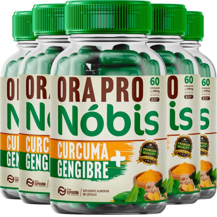 5 Potes Ora-pro-nóbis + Cúrcuma + Gengibre 500mg Premium - Imagem 1
